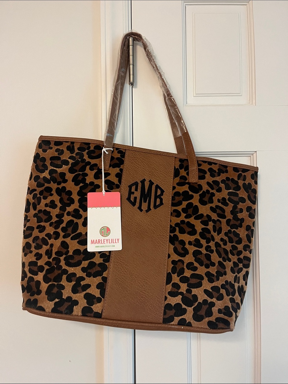 MarleyLilly Tan Leopard Print Tote with Monogram